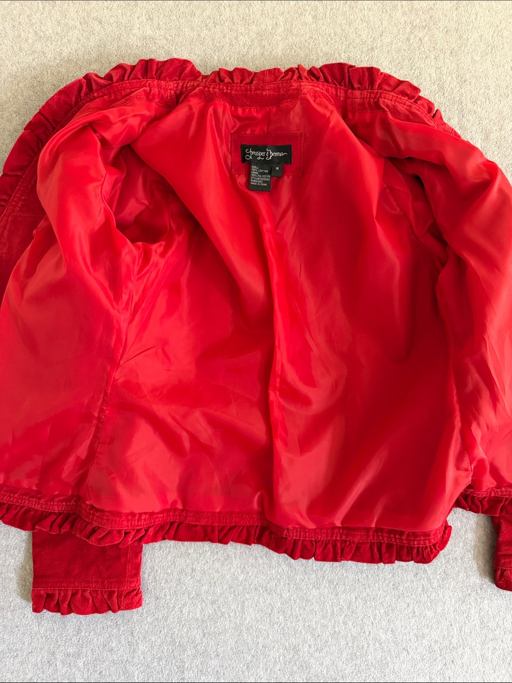 Vintage Suede Leather Red Ruffled Women's Jacket Medium Boho Whimsigoth Witchy - Picture 9 of 16